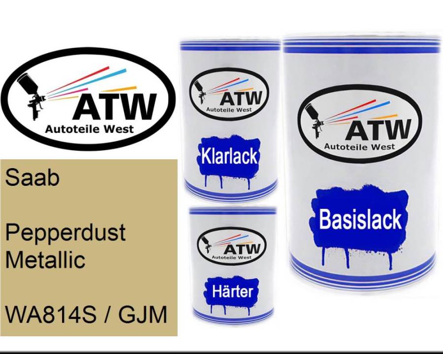 Saab, Pepperdust Metallic, WA814S / GJM: 500ml Lackdose + 500ml Klarlack + 250ml Härter - Set, von ATW Autoteile West.